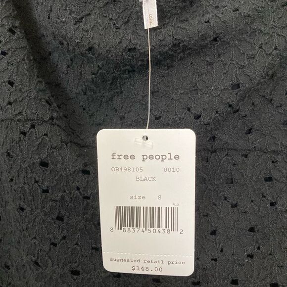 Free People NWT Sophia Black Eyelet‎ Off Shoulder Bell Sleeve Boho Mini Dress S - Picture 3 of 9